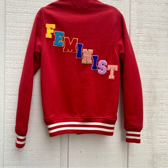 custom Jackets & Blazers - Red Varsity Jacket Feminist Multi Color Patch American Apparel Custom made ERAS